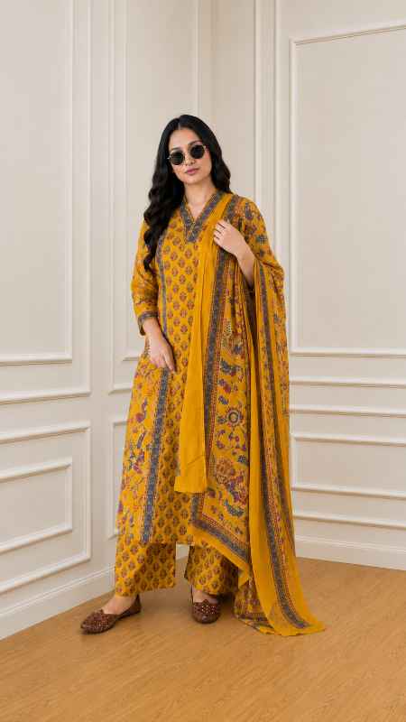 Women's Pure Cotton Block Printed Ethnic Wear Kurta Set 